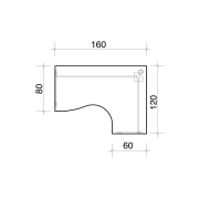 Pracovný stôl Flex, ergo, ľavý, 160x75,5x120 (80x60) cm, biela/kov