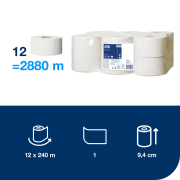 Toaletný papier 1-vrstv. TORK Mini Jumbo 18,8 cm, návin 240 m, sivý T2 (12 ks)