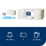 Toaletný papier 2-vrstv. TORK Mini Jumbo 18,8 cm, návin 170 m, biely T2 (12 ks)